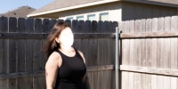Jane Doe, face obscured by sunlight, in her backyard.