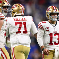 INDIANAPOLIS, INDIANA - DECEMBER 22: Brock Purdy #13 of the San Francisco 49ers walks the field during the fourth quarter against the Indianapolis Colts at Lucas Oil Stadium on December 22, 2025 in Indianapolis, Indiana. (Photo by Kevin Sabitus/Getty Images)